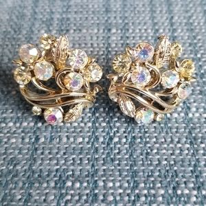 Vintage Signed Lisner Gold Rhinestone Earrings